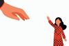 Graphic of large hand reaching down to help a small girl