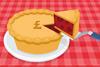 Graphic of a slice being taken out of a pie labelled with currency symbols