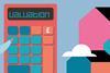 Graphic of several houses, with a calculator that displaying "valuation" on the screen