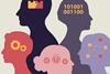 Graphic of five differently colored silhouette profiles, each with images of numbers and patterns in their heads