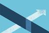 Illustration of two intersecting arrows on a blue background. The dark blue arrow runs from bottom left to top right, and the light blue arrow runs from bottom right to top left, forming a cross at their intersection