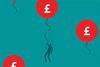Red balloon with Pound (£) symbol floats away, as man falls below holding onto snapped string