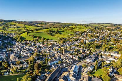 Birds-eye view of houses in a town