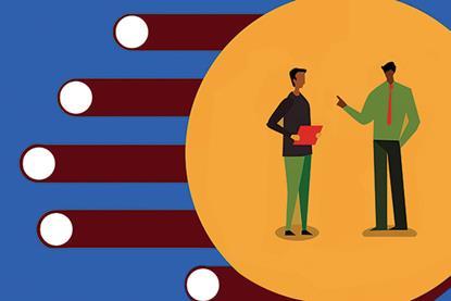 Graphic of two people in discussion