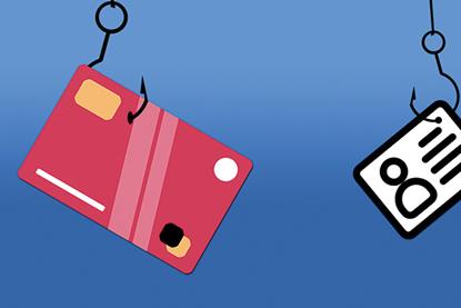 Graphic of credit and identity cards hanging from hooks