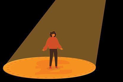 Graphic of a person standing under a spotlight, which is projecting a pound coin image on the ground
