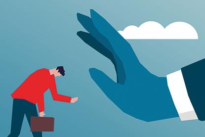 Graphic of figure being stopped by large hand