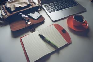 freelance computer desk with coffee