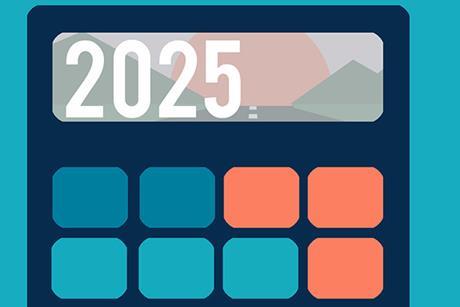 Graphic of a calculator with '2025' on its screen