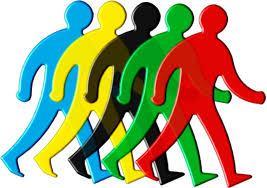 5 coloured walking men