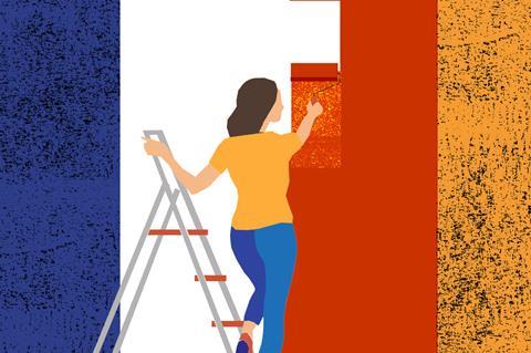 Graphic of painting house the colours of the French and Spanish flag