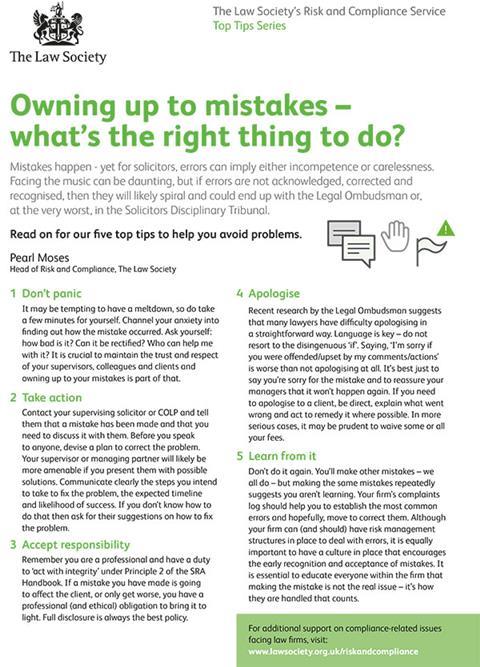 Top tips flyer 2 - owning up to mistakes