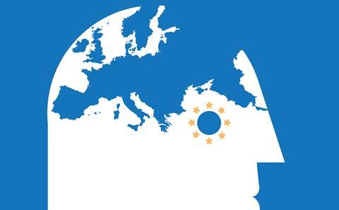 Cross-border mental capacity - person's head with map of europe 