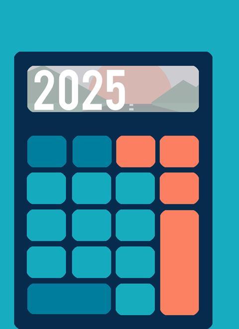 Graphic of a calculator with '2025' on its screen