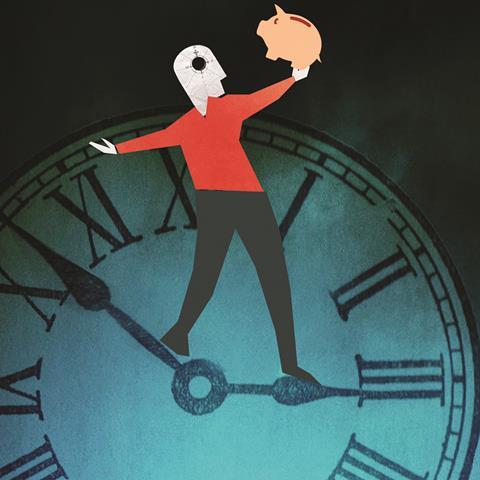 person standing on clock hands 1000x1000