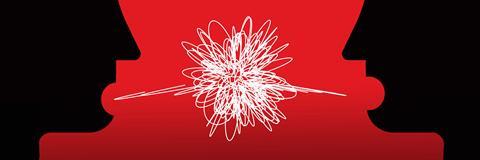 An illustration of two silhouetted heads facing each other on a deep red background, their mouths open wide, as if they are shouting. A chaotic white scribble sits at the centre of the image, suggesting conflict